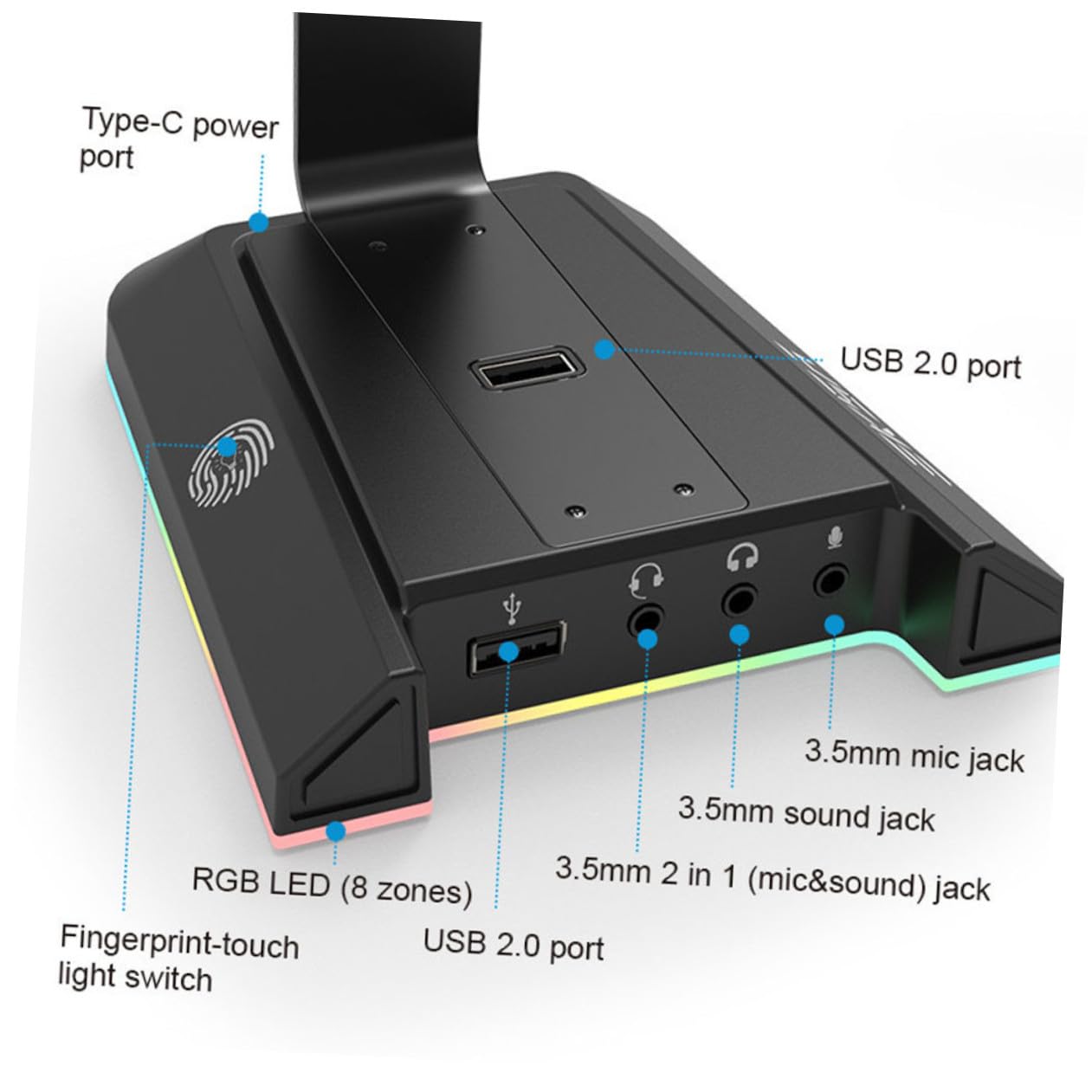 Amosfun Soporte De Escritorio Carga Usb Auriculares Rgb Para Gaming y Oficinas
