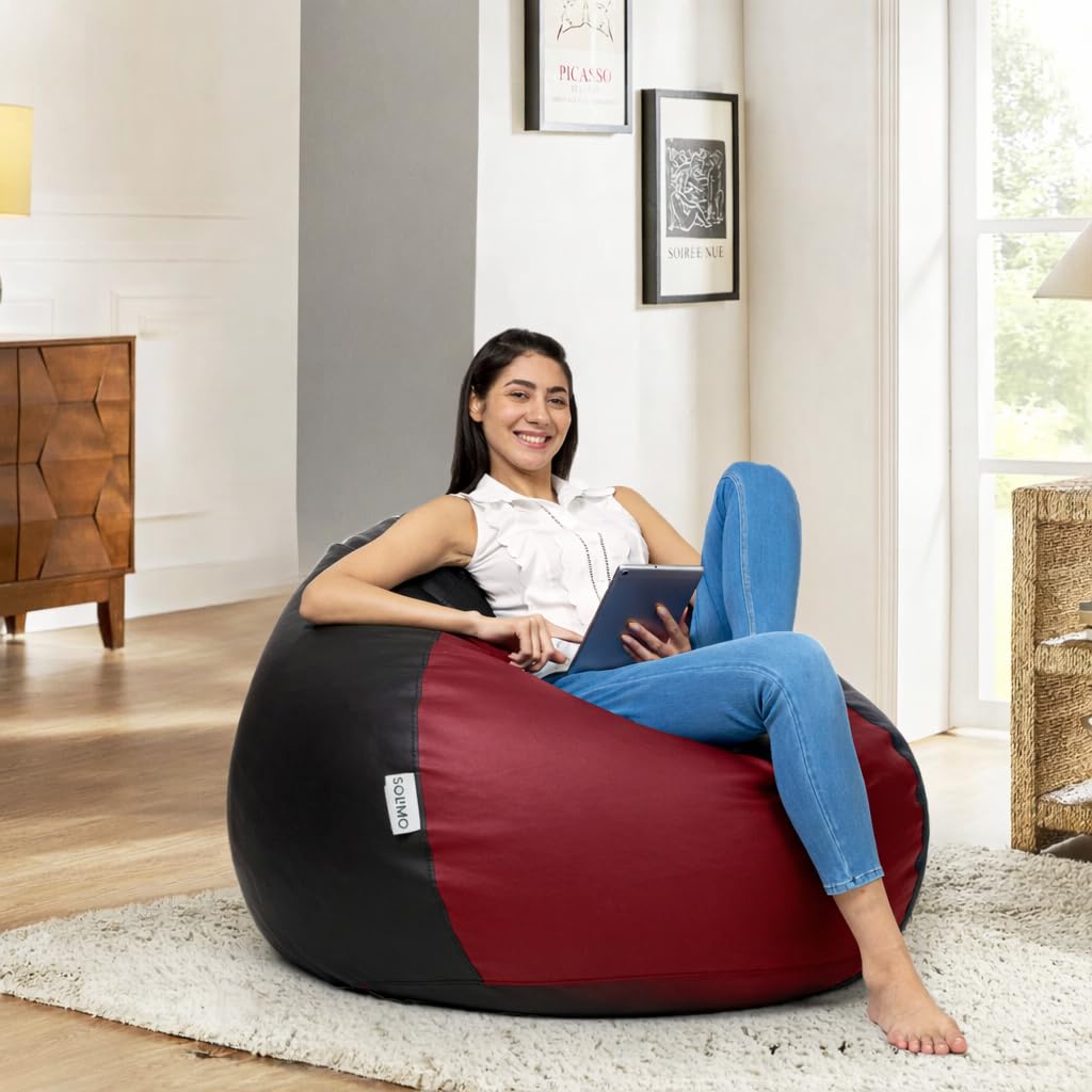 Amazon Brand - Solimo Classic Bean Bag Cover 6XL Without Beans, Faux Leather Bean Bags Cover with Handle & Zipper, Bean