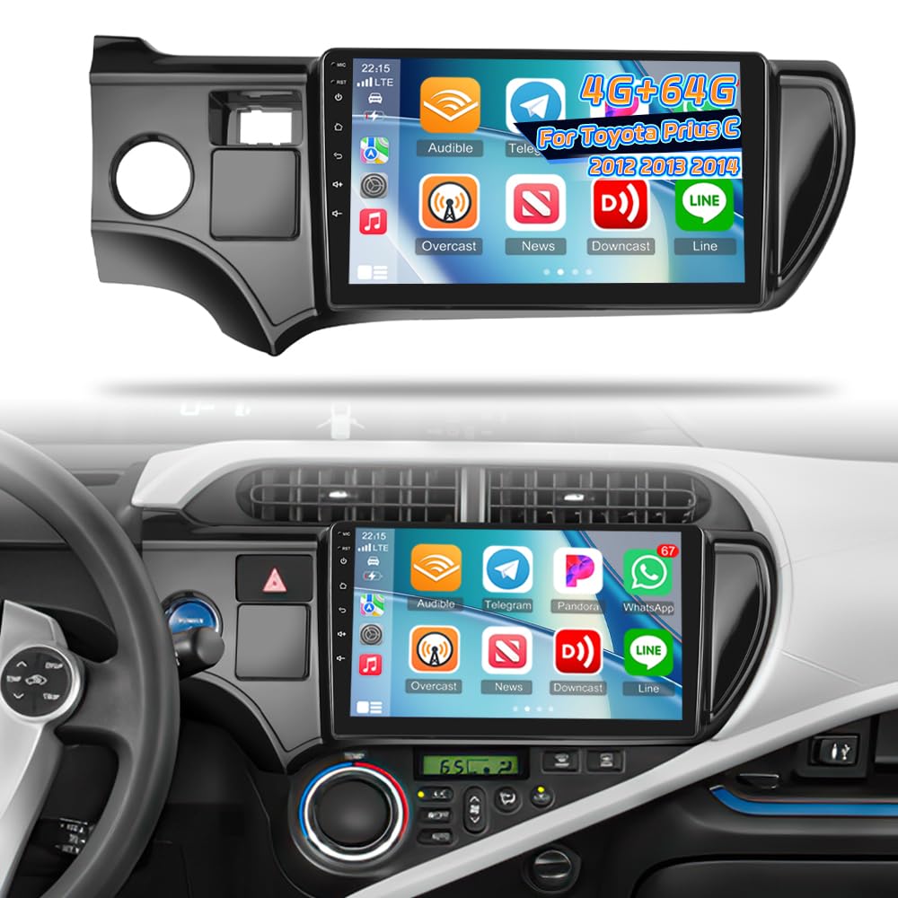 Photo 1 of [4+64G] NHOPEEW Android Car Radio for Toyota Prius C 2012 2013 2014 - Wireless Carplay and Android Auto - 9 Inch HD Touchscreen Car Stereo - EQ Audio/WiFi/GPS/SWC/Bluetooth + AHD Backup Camera