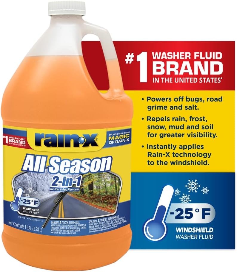 Rain-X All Season -25°F 2-in-1 De-Icer & Bug Remover Windshield Washer Fluid, 1 Gallon (6 Pack)