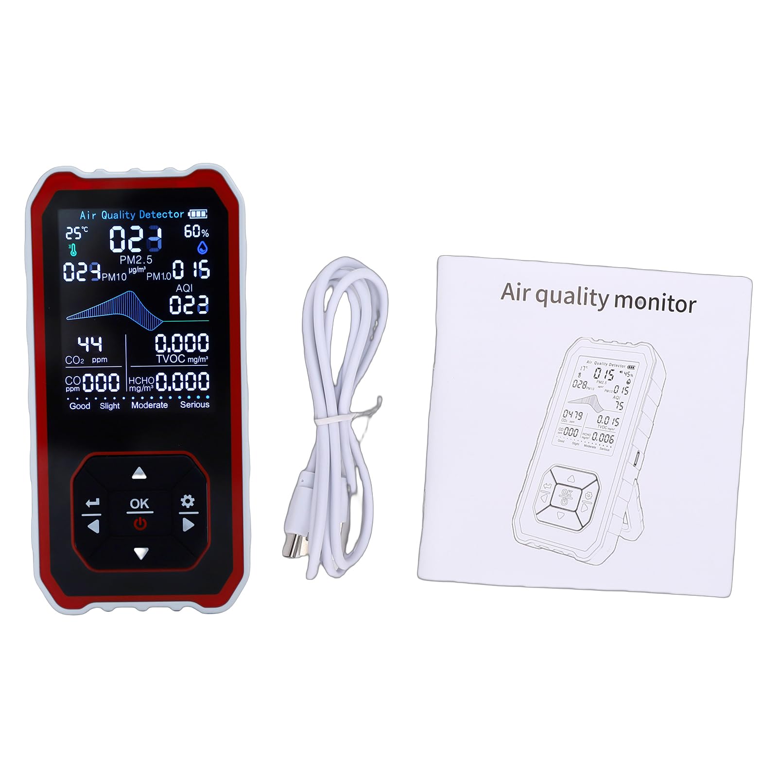 Tosuny Technologie Multi-capteurs Moniteur de CO2 PM2,5 Compteur de Particules Alarme d'humidité Écran LCD pour les Environnements Intérieurs (WHITE)