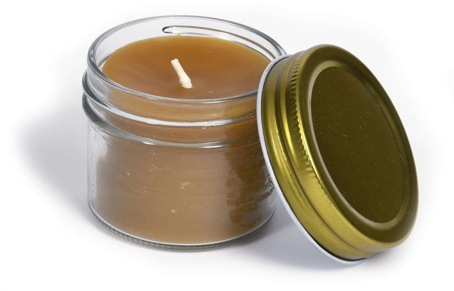 BeeTheLight Beeswax Jar Candle - 100% Pure USA Bees Wax in Glass Container with Cork Lid - Unscented - All Natural Light Honey Scent (4 oz w/Gold Lid, Unscented)