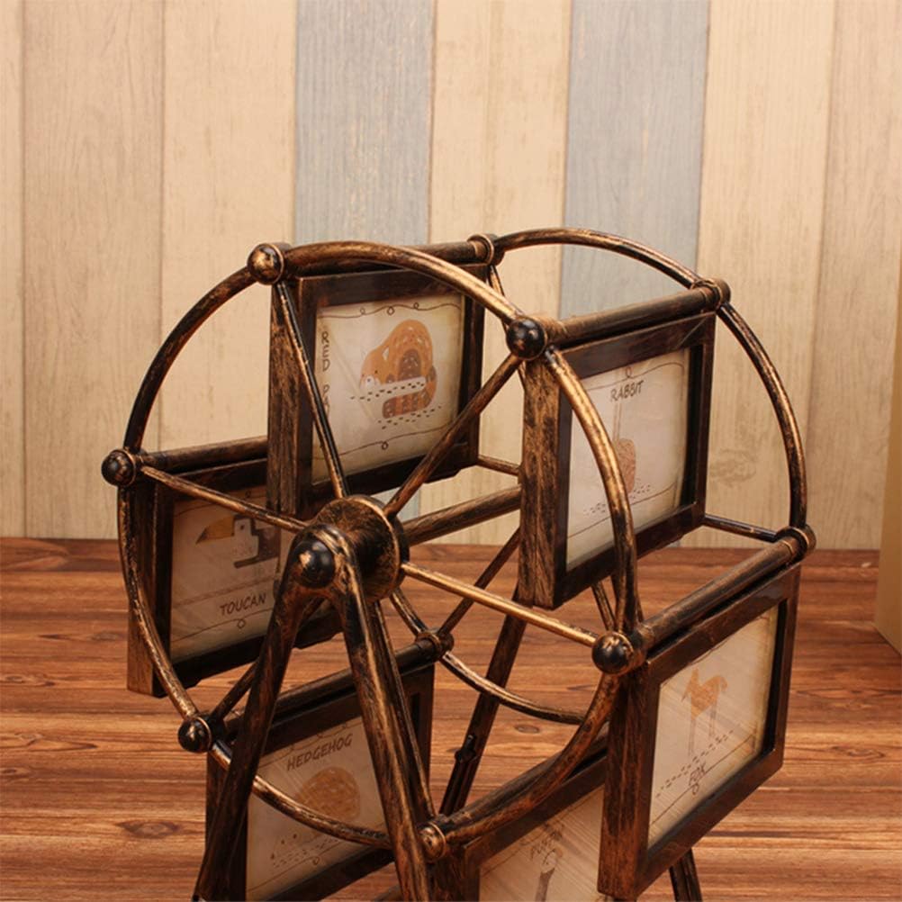 Rotatable Photo Frame, Retro Vintage Family Photo Frames DIY Ferris Wheel Rotatable Windmill Plastic Picture Frame Shows for 12 Photos Home D¨¦cor Christmas Birthday Gifts (As Shown)