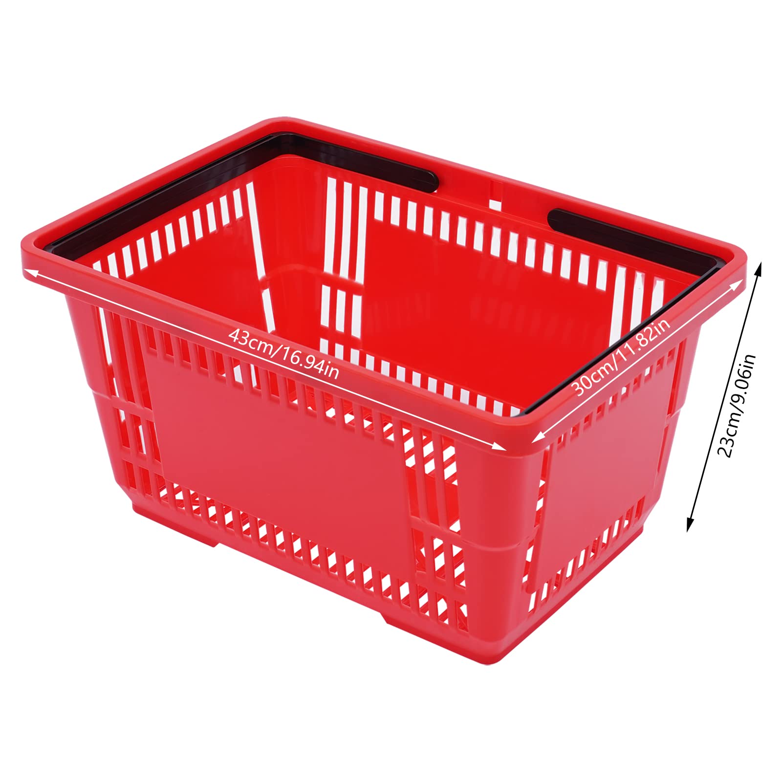 12 cesti per la spesa in plastica, 18 l, impilabili, per supermercato, rosso | 2 manici in plastica, impilabili, il design a griglia aperta supporta la vista, la ventilazione e il drenaggio dell'acqua