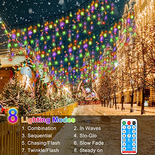 Quartic Operations 32Ft 11 Modes Solar Icicle Christmas Lights Outdoor Decorations - Multicolor & Warm White 320 Led Icicle Light Outside Curtain Twinkle Fairy String Lights For Window, Roof, House #TOP7