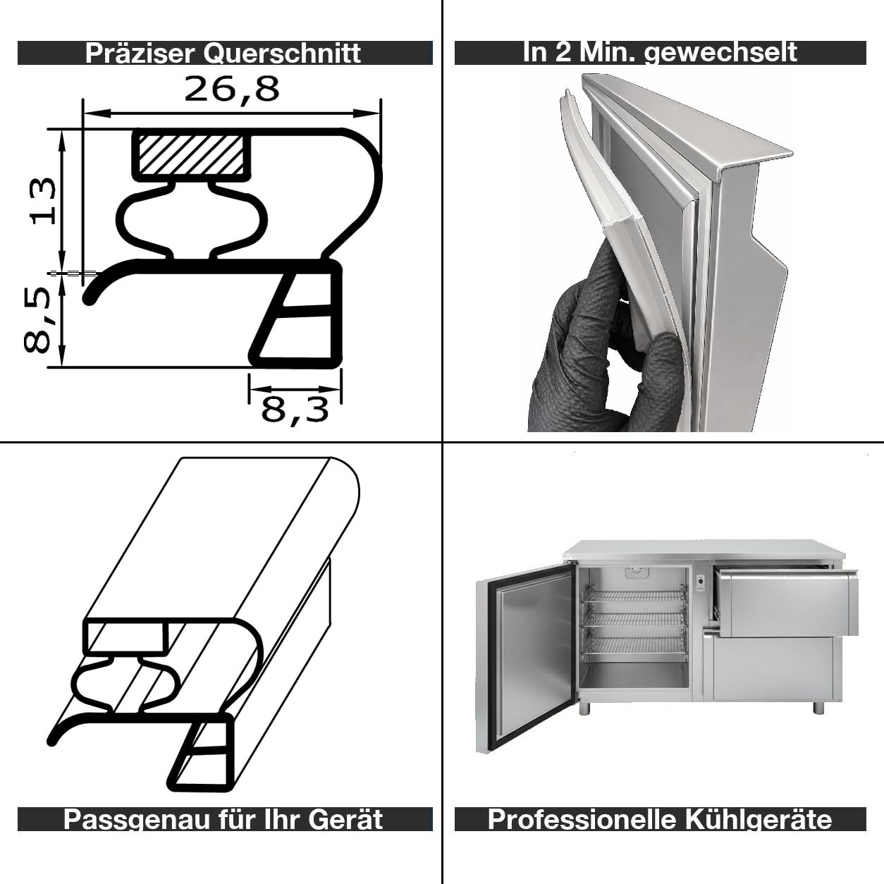 Magnetdichtung Profil groß B, 2000mm, Grau (Kühlschrankdichtung)