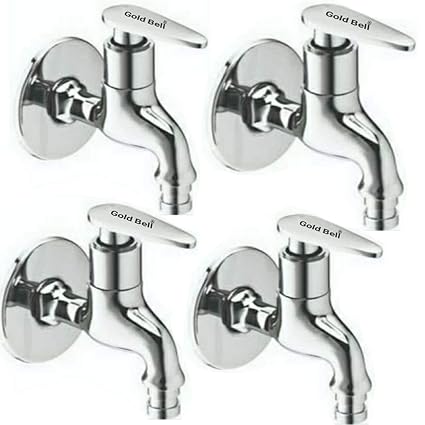 Gold Bell Washing Machine Bib Cock Tap for Bathroom and Kitchen Chrome Finish Heavy Water Tap and Foam Flow Kitchen taps with Wall Flange || (4 Unit)
