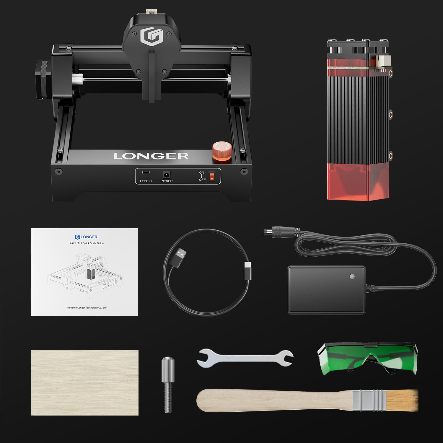 LONGER Ray5 Mini Lasergravierer, Kompakte CNC-Graviermaschine für DIY und Personalisierung, mit WLAN und Not-Aus-Funktion, 2.5W, für Holz, Metall, Acryl und Leder, Arbeitsbereich 140 × 130 mm