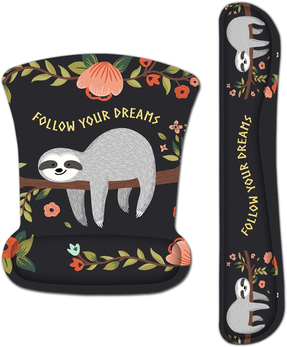ToLuLu Keyboard Wrist Rest Mouse Pad Support, Gel Ergonomic Mouse Pads for Computer Laptop PC, Comfortable Durable Mousepad Keyboard Wrist Rests for Easy Typing Pain Relief, Cute Sloth