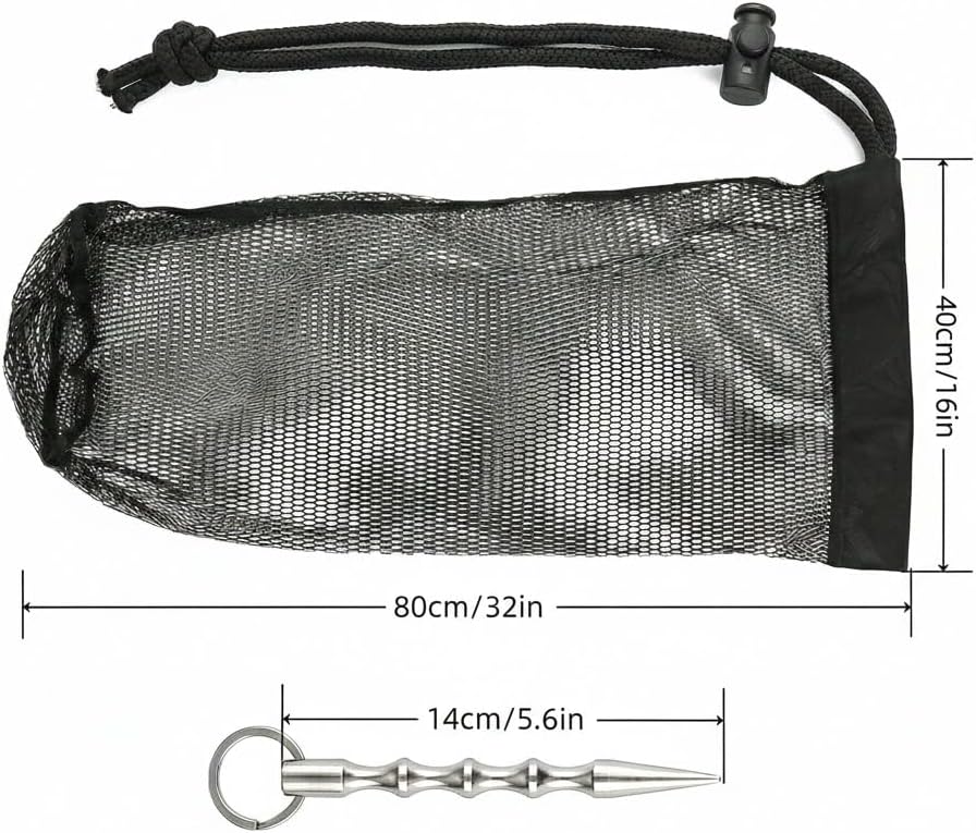 32" Collapsible Fishing Keep Net with Ground Spike, Portable Mesh Bag for Caught Fish, Heavy Duty Basket & Bait Holder, Red de Pesca for Kayak or Ice Fishing Livewell, Small Lobster Catching Net