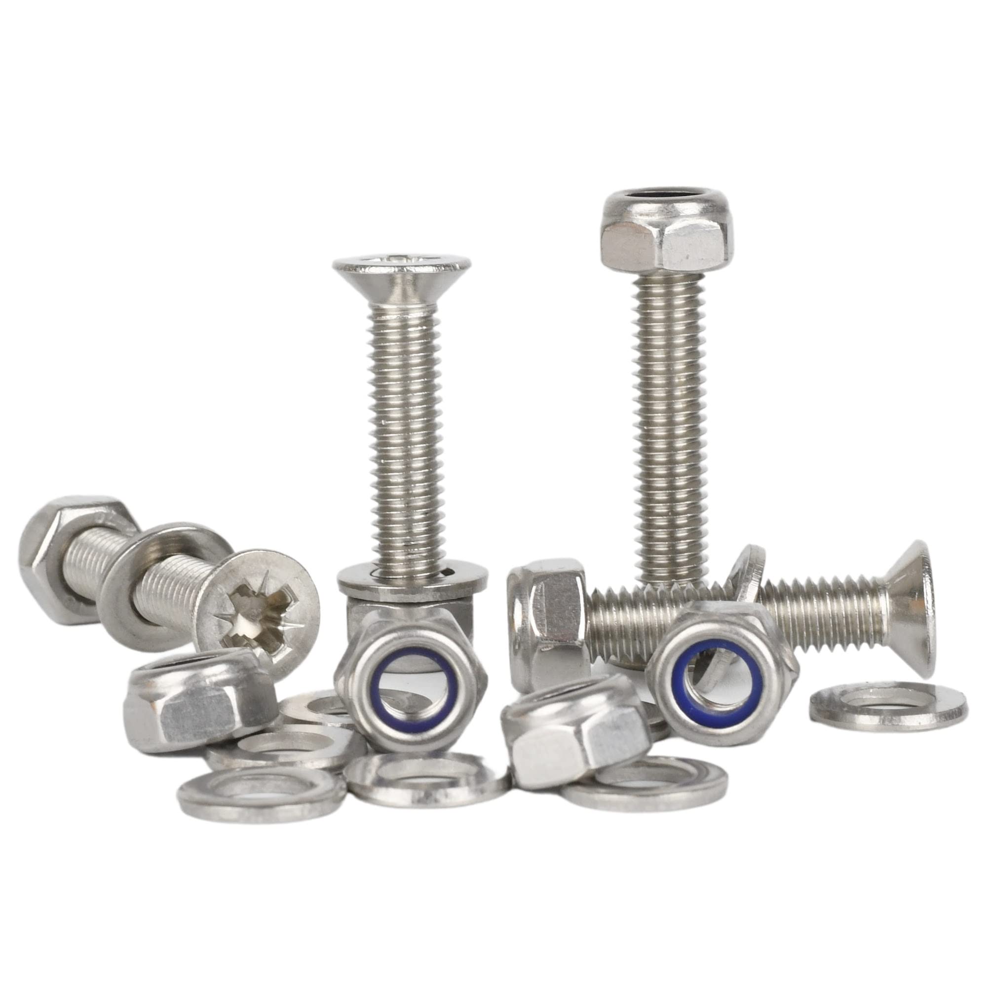 Bolt Base M4x25 A2 Stainless Steel Pozi Countersunk Machine Screws + Nyloc Nuts & Washers (30 Each)