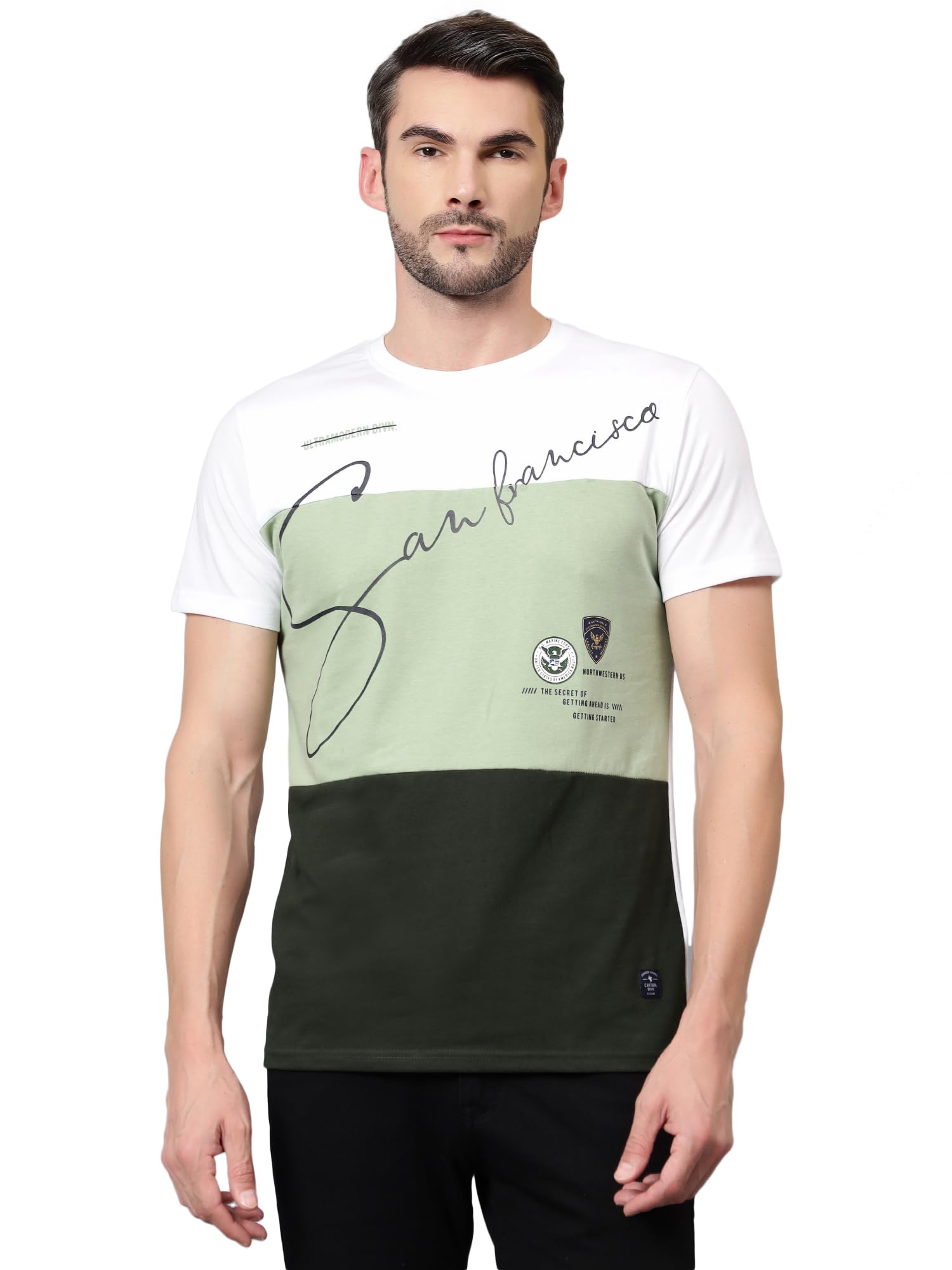 Price History of Cantabil Printed Men Round Neck White T-shirt