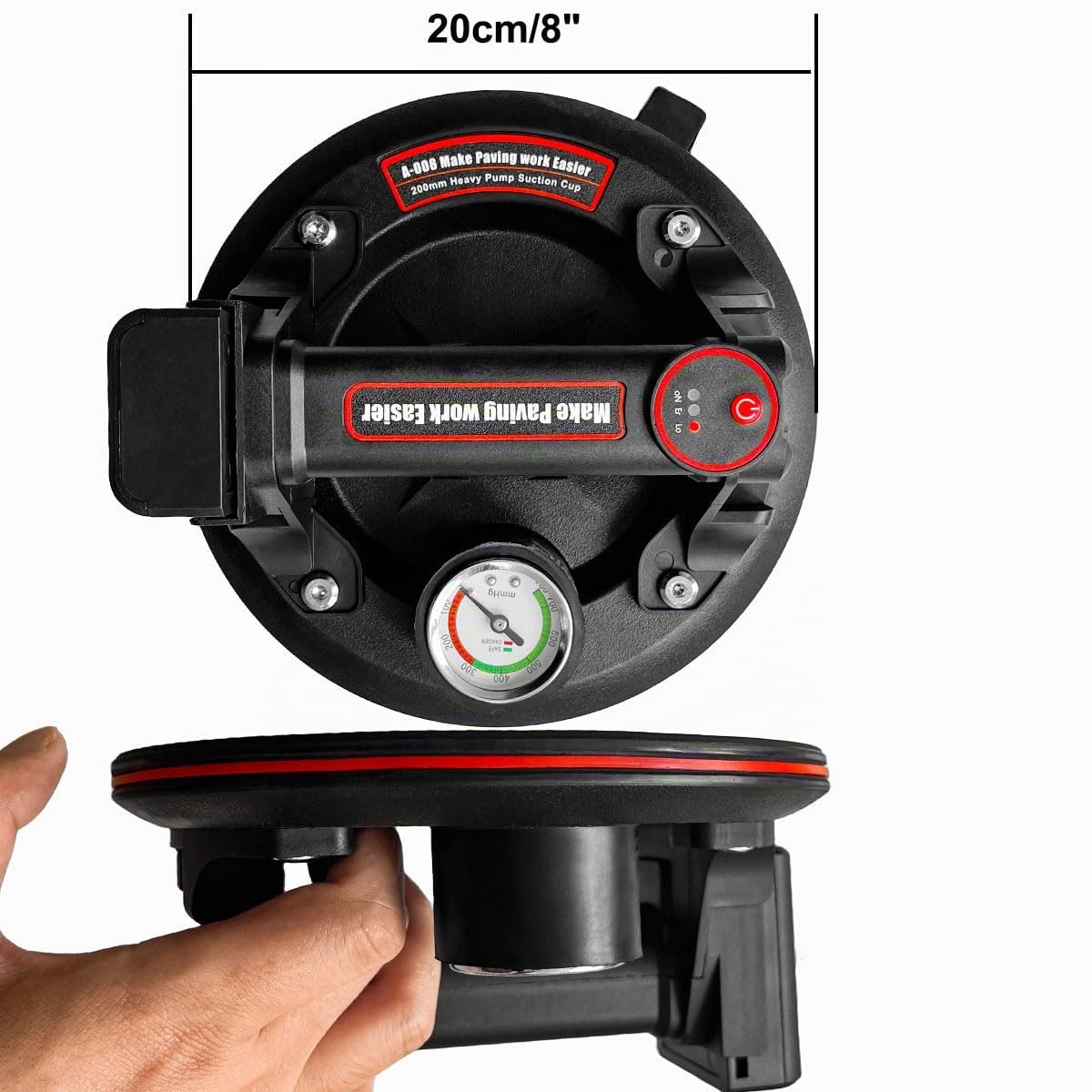 DURDUR 2 Pack 8" Saugheber Akku Fliesenheber mit Manometer 250KG|Akku x4,Elektrischer Saugheber Tragkraft,Dreigiges Pad Vakuum Glasheber für Transport von Aquarium,Fliesen, glas,Platten