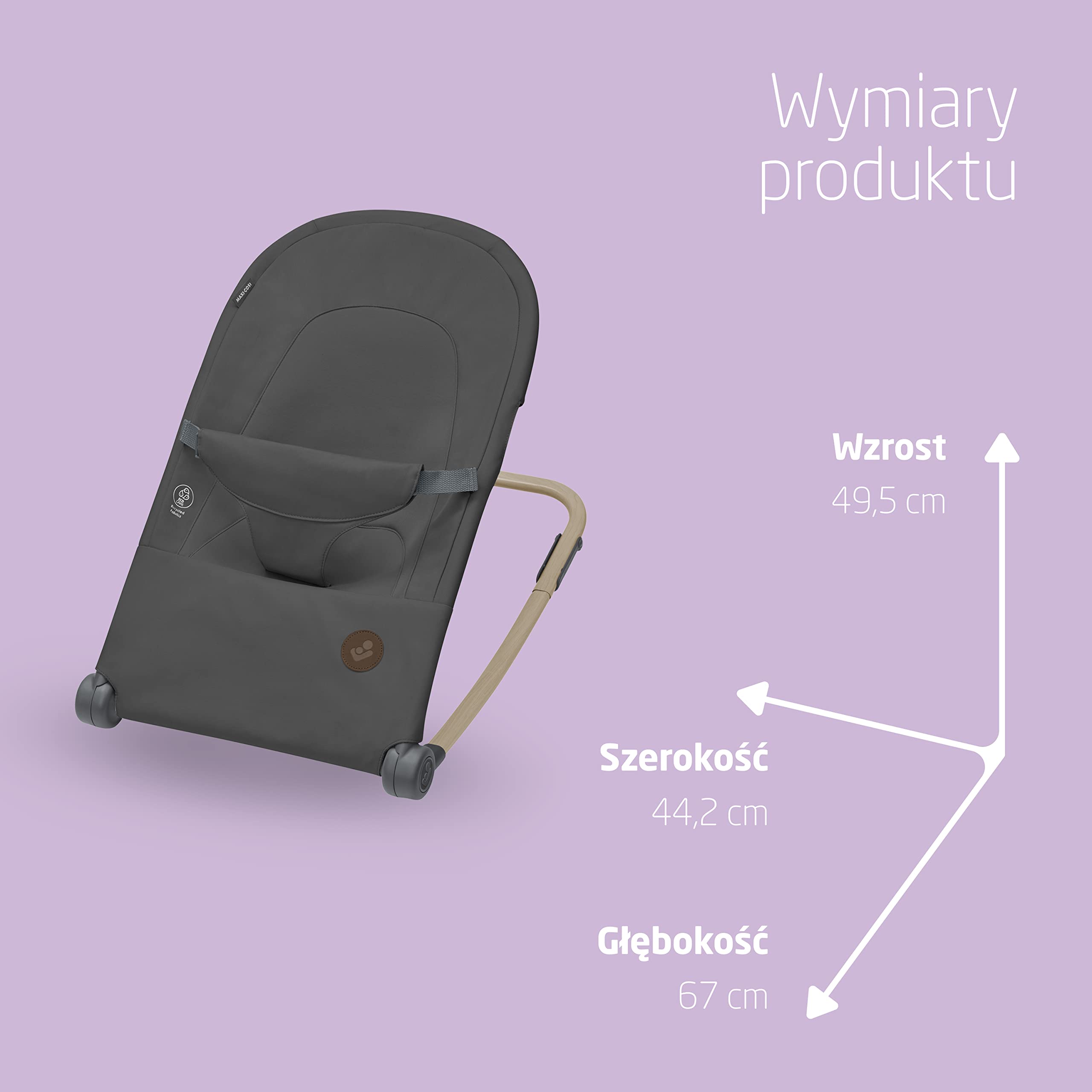 Maxi-Cosi Loa Bujaczek Lezaczek dla Niemowląt, Ultrakompaktowy po Złożeniu, Lekki, 2 Pozycje Odchylania, Przenośny Bujaczek, 100% z Tkanin z Recyklingu, 0–2 Lata, 0–12 kg, Beyond Graphite
