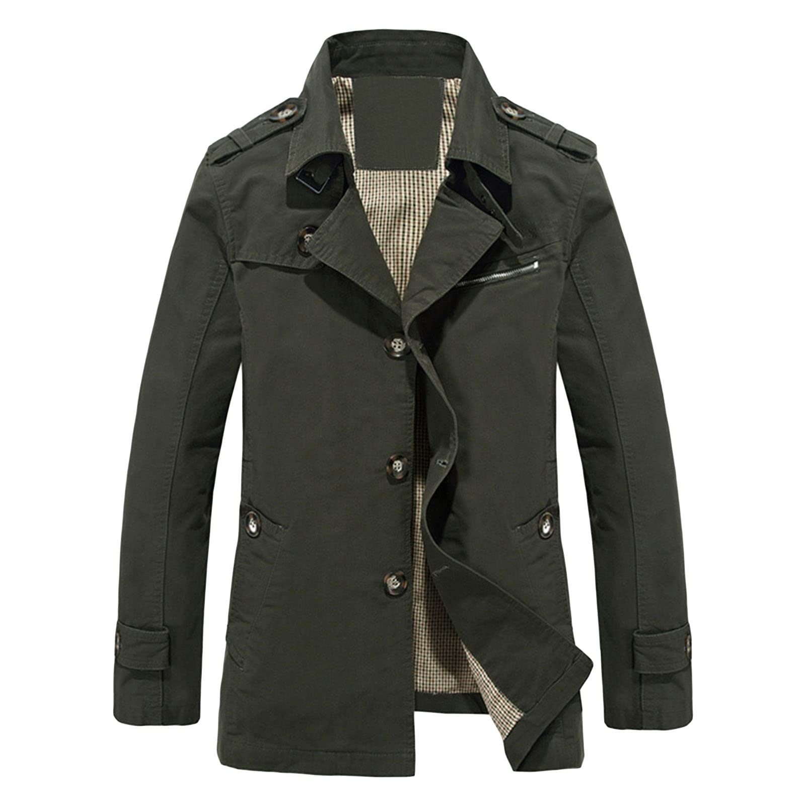 Maiyifu-GJ Men's Cotton Trench Coat Slim Fit Single Breasted Windproof Long Jacket Fall Casual Business Windbreaker Overcoat (Armygreen,3X-Large)