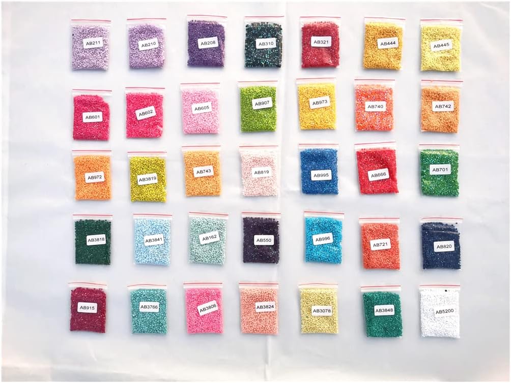 5D Shiny AB Round Drills AB Diamond Rhinestone for Diamond Painting 35 Colors Zipper Bag (2000pcs)