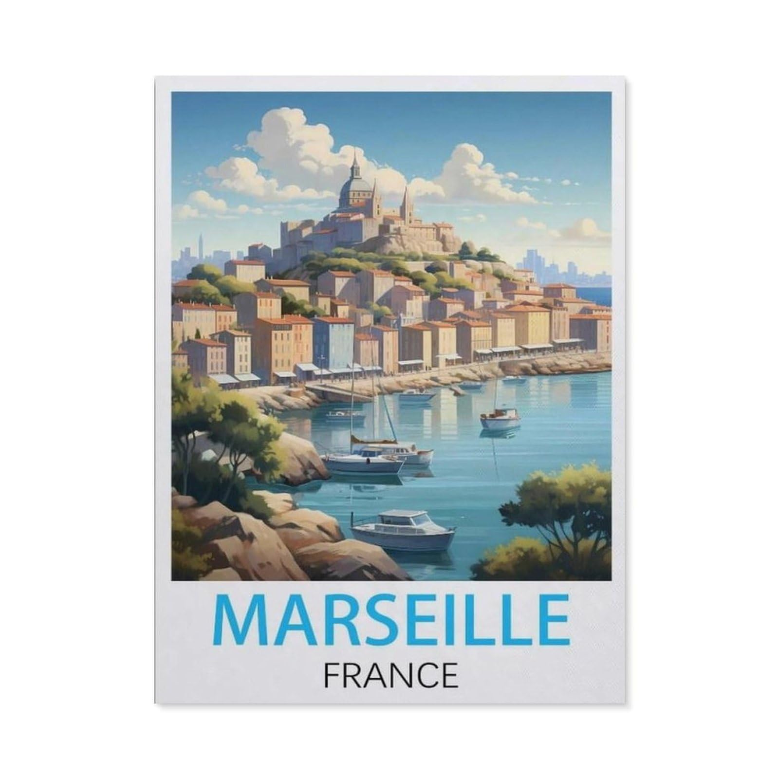 BEAYODKP Full Diamond 5D DIY Diamond Painting，Marseille France Vintage Travel Poster，3D Diamond Embroidery Cross Stitch Mosaic Needle Works（50 x 60 cm/19.68 x 23.62 inches）-BY54