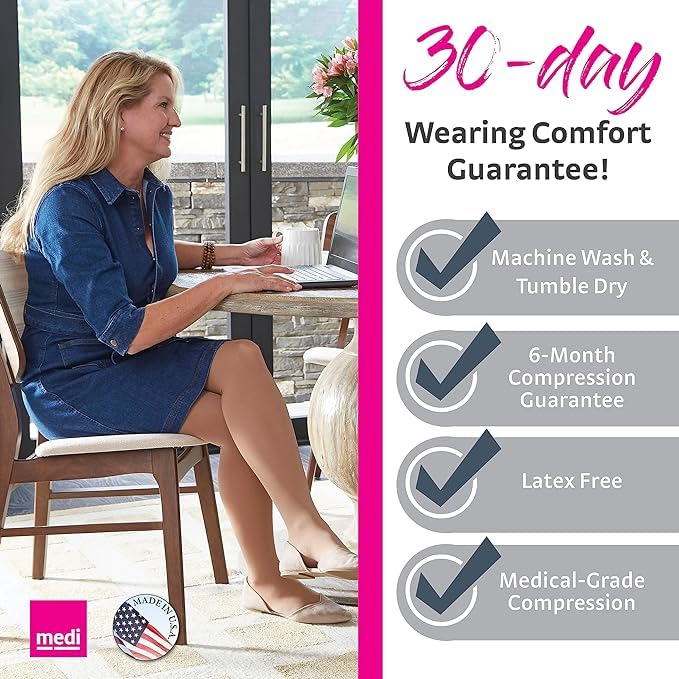 Image of Mediven Women's Comfort Knee High 15-20mmHg Semi-Sheer Compression Stocking | Soft graduated knee high compression stockings for women, made for daily comfort, travel, and long standing.