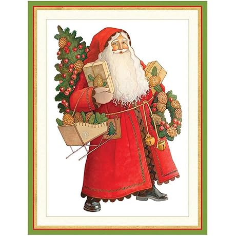 Caspari Christmas Cards Boxed: Santa of Twin Bear Village
