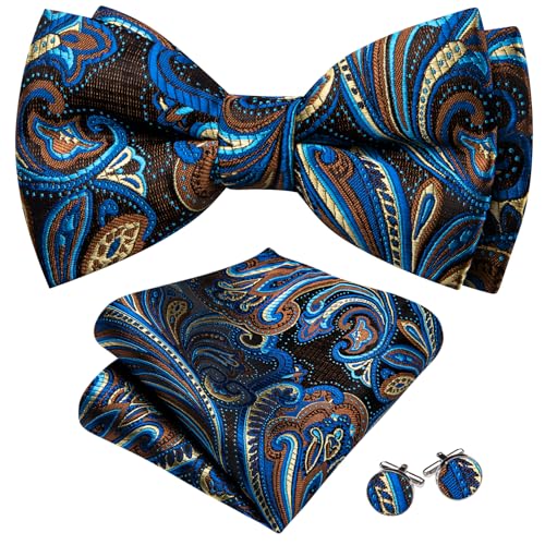 Image of YOHOWA Paisley Striped Men Bow Tie Pre-Tied Formal Adjustable Colorful Bowties Handkerchief Cufflinks Set Wedding Party