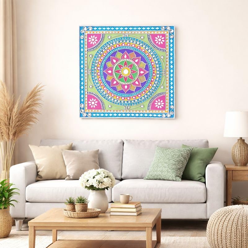 Image of lippan Art Materials DIY kit with 2 premarked madhubani Mandala Designs MDF Board Decorative Mirrors Colours lippan Art kit for Kids Adults Wall Decoration for