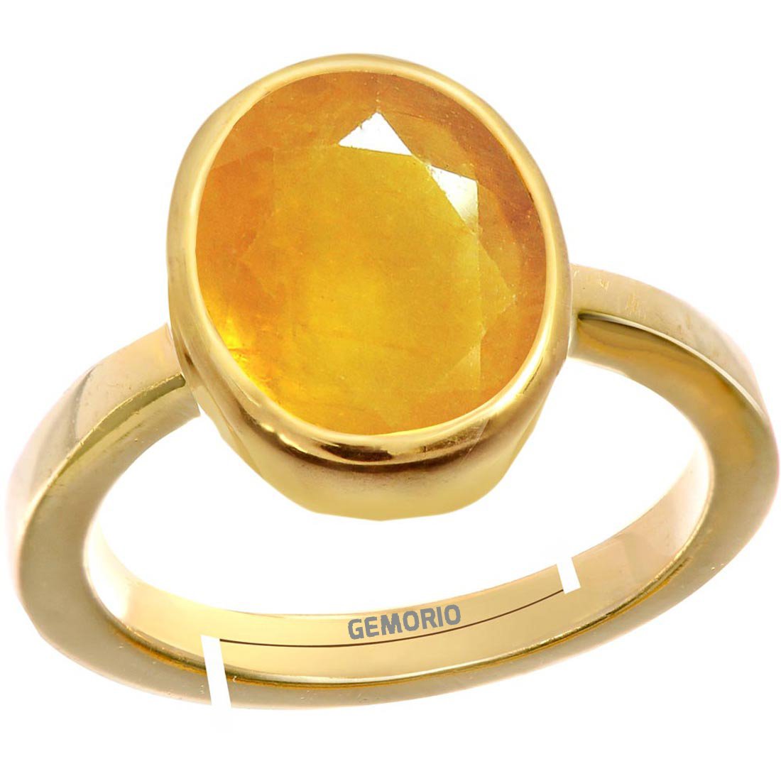 gemorio Yellow Sapphire Pukhraj 4.8cts or 5.25ratti Stone Panchdhatu Adjustable Ring for Men-picture-4