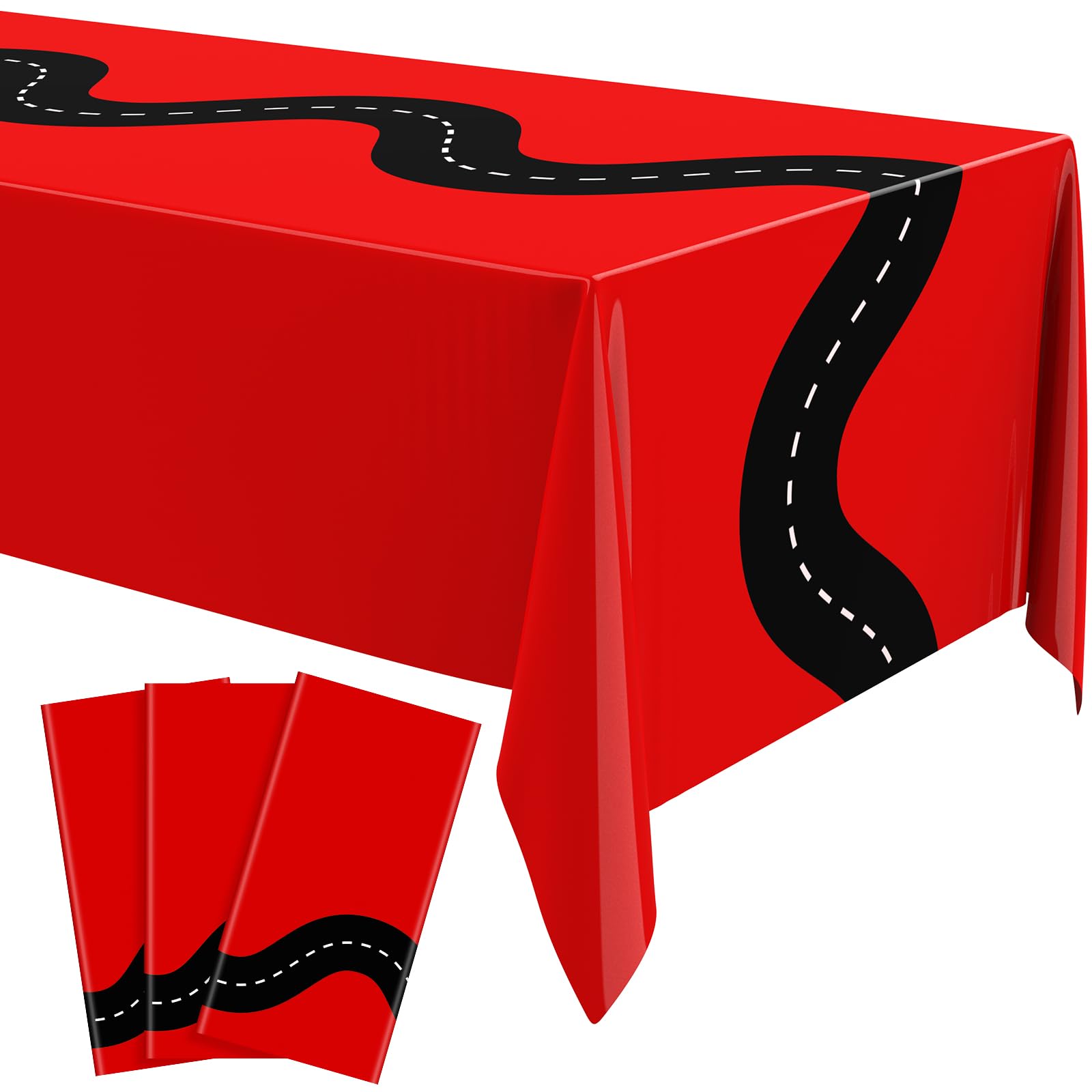 Irenare 3 Pcs Racing Table Cloths Car Birthday Party Supplies 54 x 108 Inch Racetrack Table Runner Covers Disposable Rectangular Road Tablecloth for