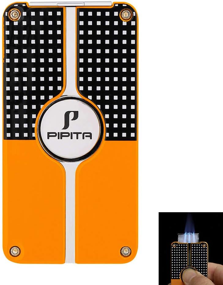 PIPITA Cigar Torch Lighter, Windproof Triple Jet Blue Flame Torch Metal cigar Lighter with Punch,Refillable Butane Gas Lighters Gifts for Him Men (Without Gas) (Silver)