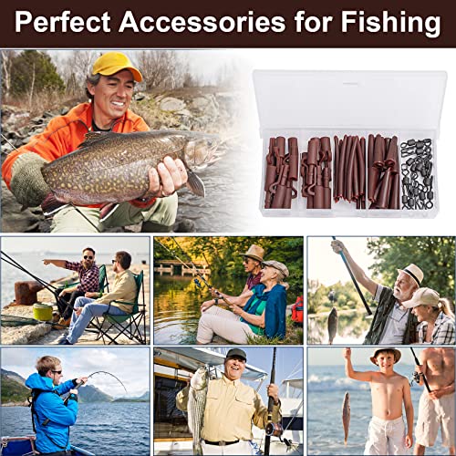 Realure 60 Pcs Lead Clips Carp Fishing Accessories Safety Lead Clips Action Pack with Clips Anti Tangle Sleeves Rubber Tails and Quick Change Swivels for Small Weights,Feeder (Brown) - Image 4