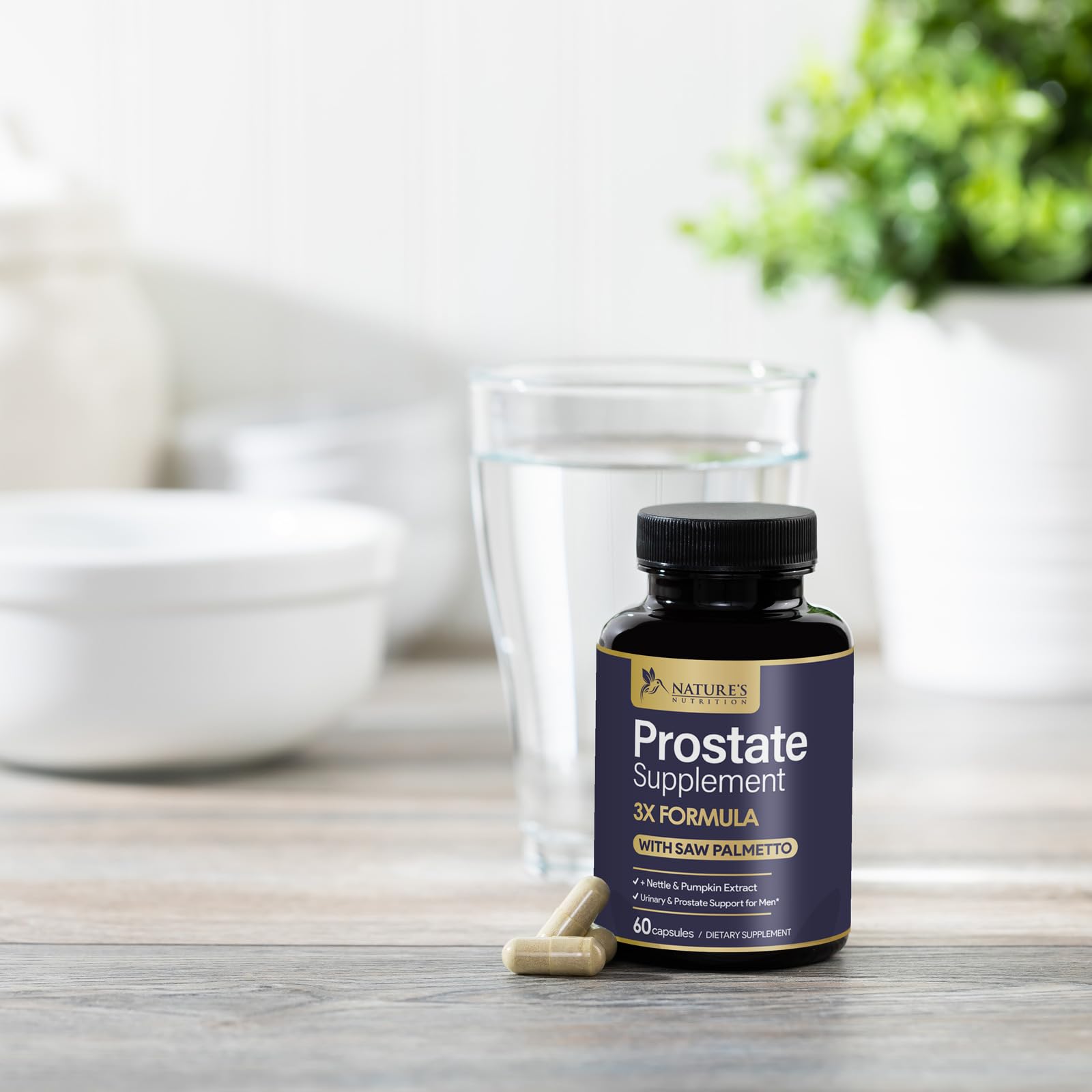 Suplementos para la salud de la próstata para hombres, 1000 mg, 3 veces más fuerza con mezcla de palma enana americana y complejo de apoyo de raíz de ortiga y semillas de calabaza, soporta viajes de