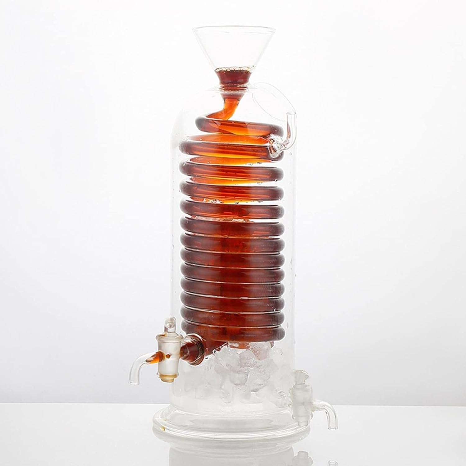 Cold Brew Drip Tower with Adjustable Water Flow Spiral Cooling Tube, Glass Iced Coffee Maker, Perfect for Home Office Brewing