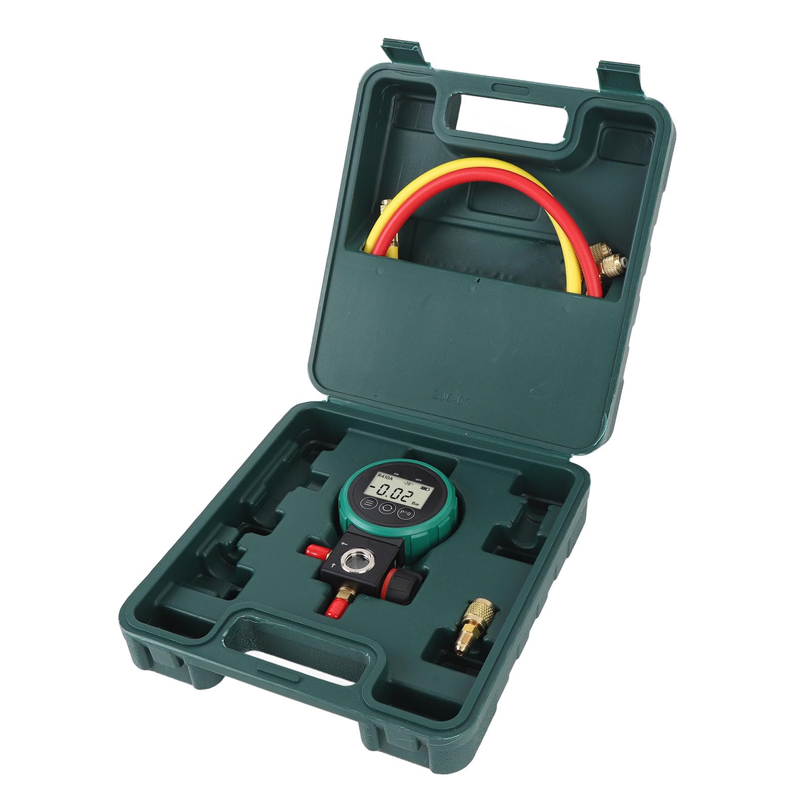Manómetro digital HVAC, sensor de alta precisión, medidor de vacío con manguera y adaptador, apagado automático, alarma de sobrepresión para refrigerante R22, R32, R410A