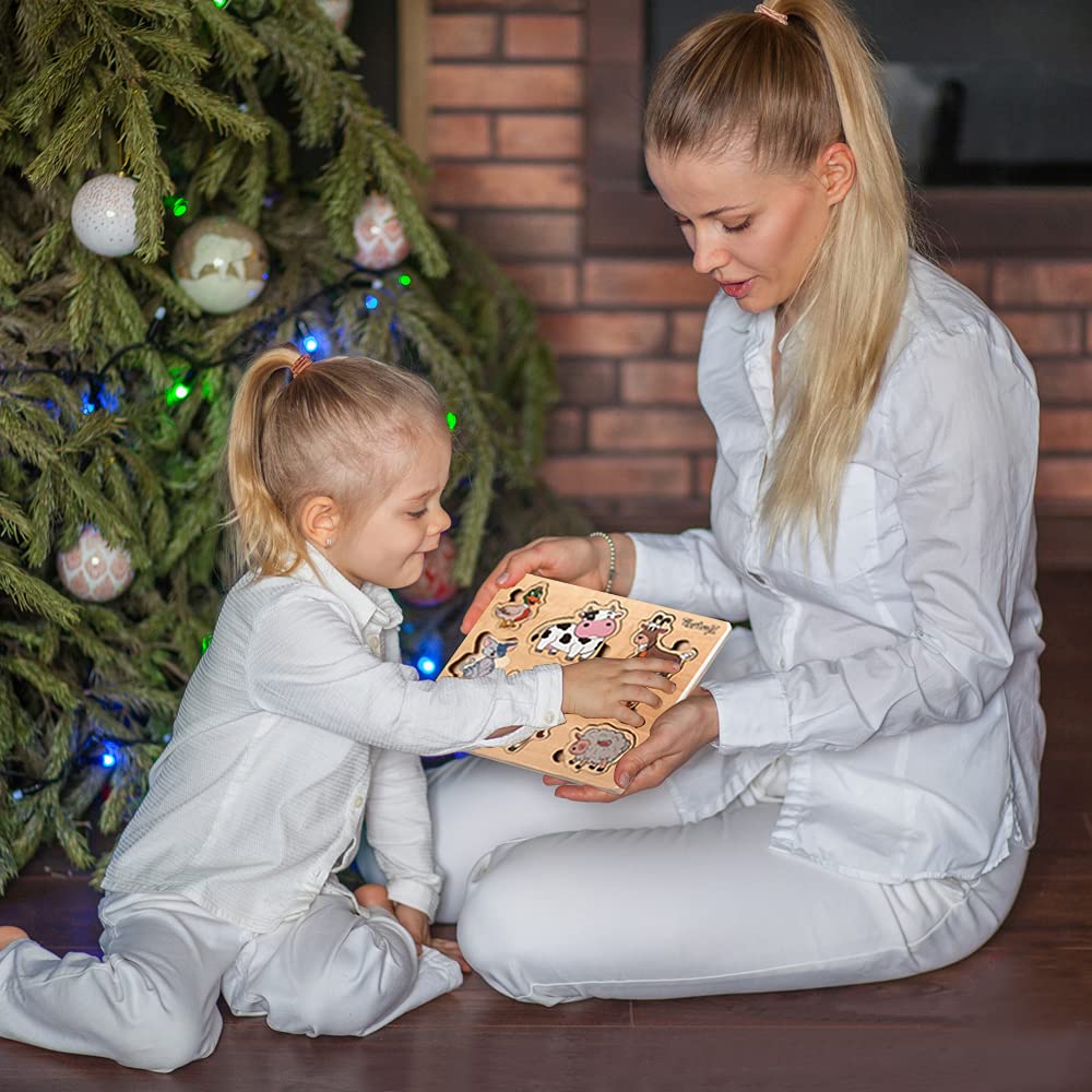 Juguetes Montessori para Bebés de 1 Año, 2 y 3 Años. Puzzle de Madera Juegos Educativos con Rompecabezas de Animales de Granja.