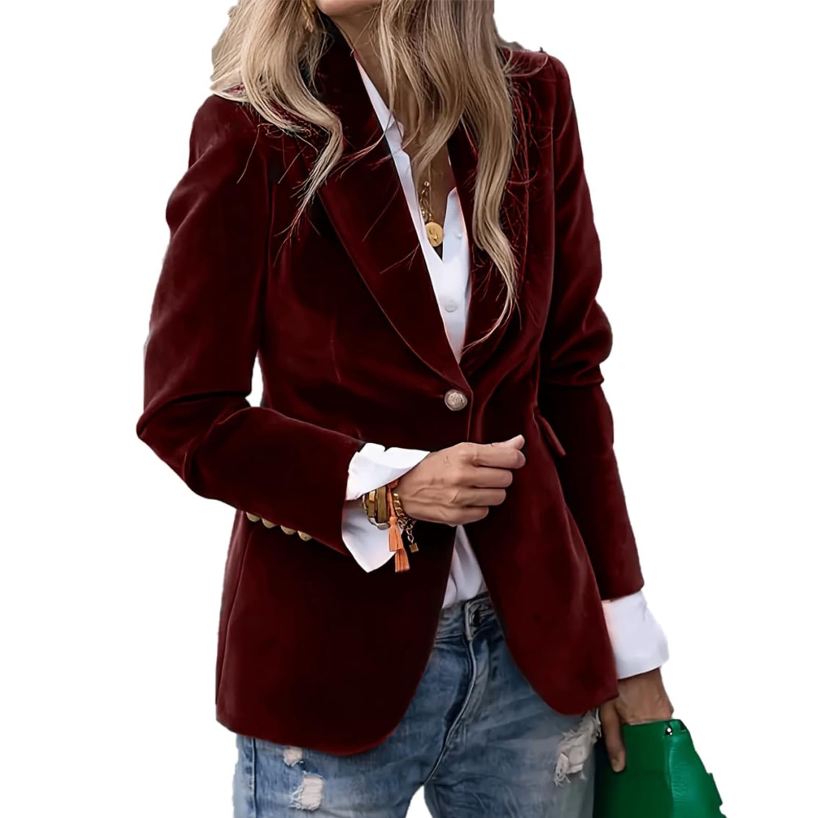 Womens Velvet Blazer V Neck Long Sleeve Jackets Business Work Suit Jackets Casual Open Front Office Blazers