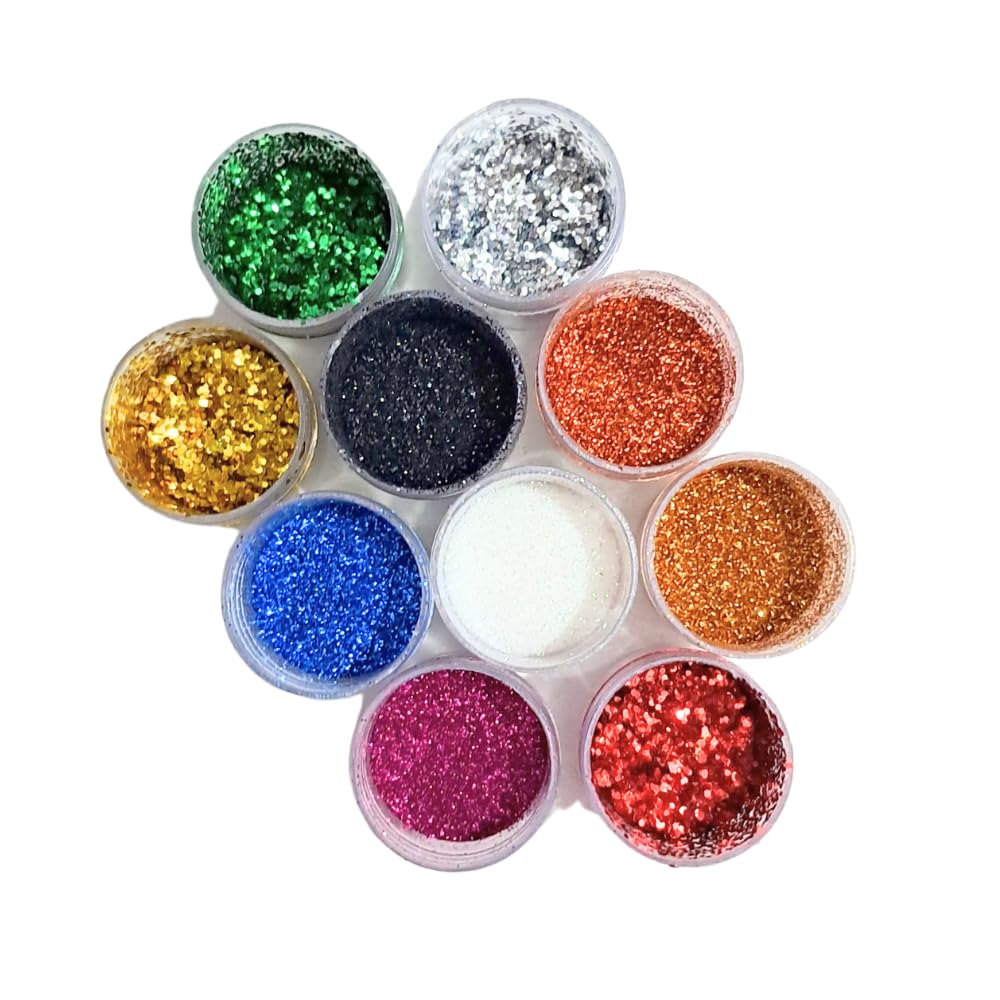 TOLARAM RANGWALA Glitter Powder for Eye Shadow, Magic Glimmer, Glitter Spangle, Makeup Cosmetic.(10 Piece Set 10 gm)(Color as per Available)