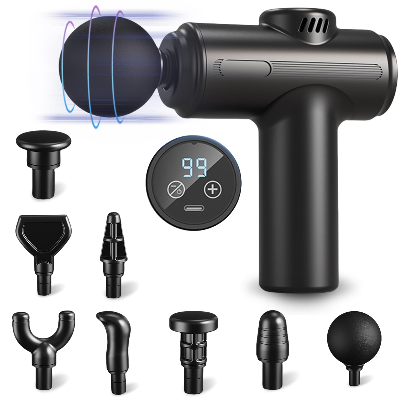 Massage Gun Deep Tissue Muscle Percussion Massager Portable with 8 Massage Heads 30 Speeds Cordless Handheld Muscle Massager Quiet with LCD Touch Screen for Shoulder Full Body Back Relaxation