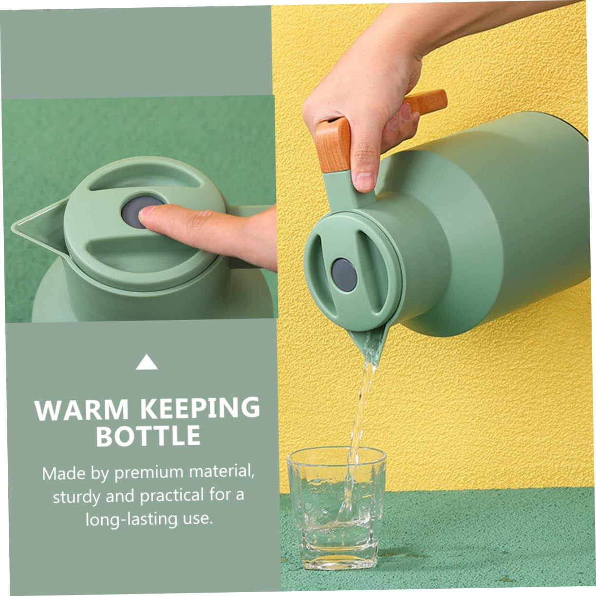 Isolier kanne mit Glas innenkolben und Holzgriff Wärmeisoliert Hitzebeständig für Heißwasser und Kaffee Praktisches Design für Haushalt und Büro Wärmehaltend Bpa frei Stilvoll