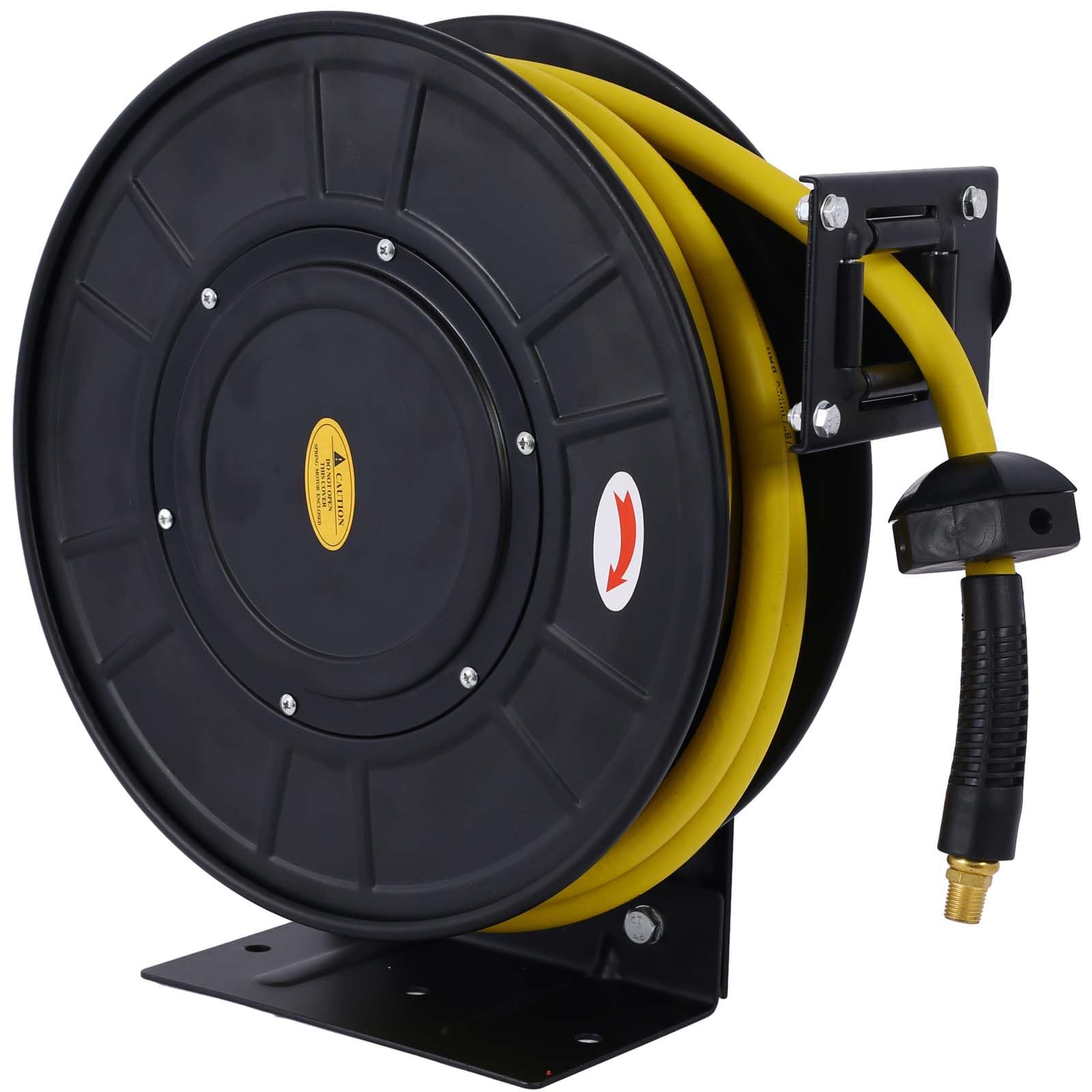 Retractable Air Hose Reel, 3/8 IN x 50 FT Hybrid Air Hose Max 300PSI, Air Compressor Hose Reel with 3 ft Lead in, Auto Rewind Reel, Ceiling/Wall Mount Heavy Duty Single Arm Steel Reel (01)