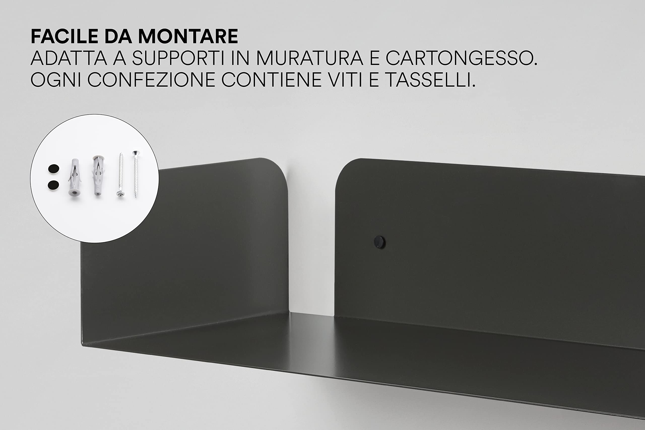 D-Segno Mensole da muro moderne Smarty. Mensola da muro design Office. Giocose, giovani e funzionali. Semplice e veloce da montare | P20 L60 X H12 cm |100% Made in Italy (Nero, 2 Pezzi)