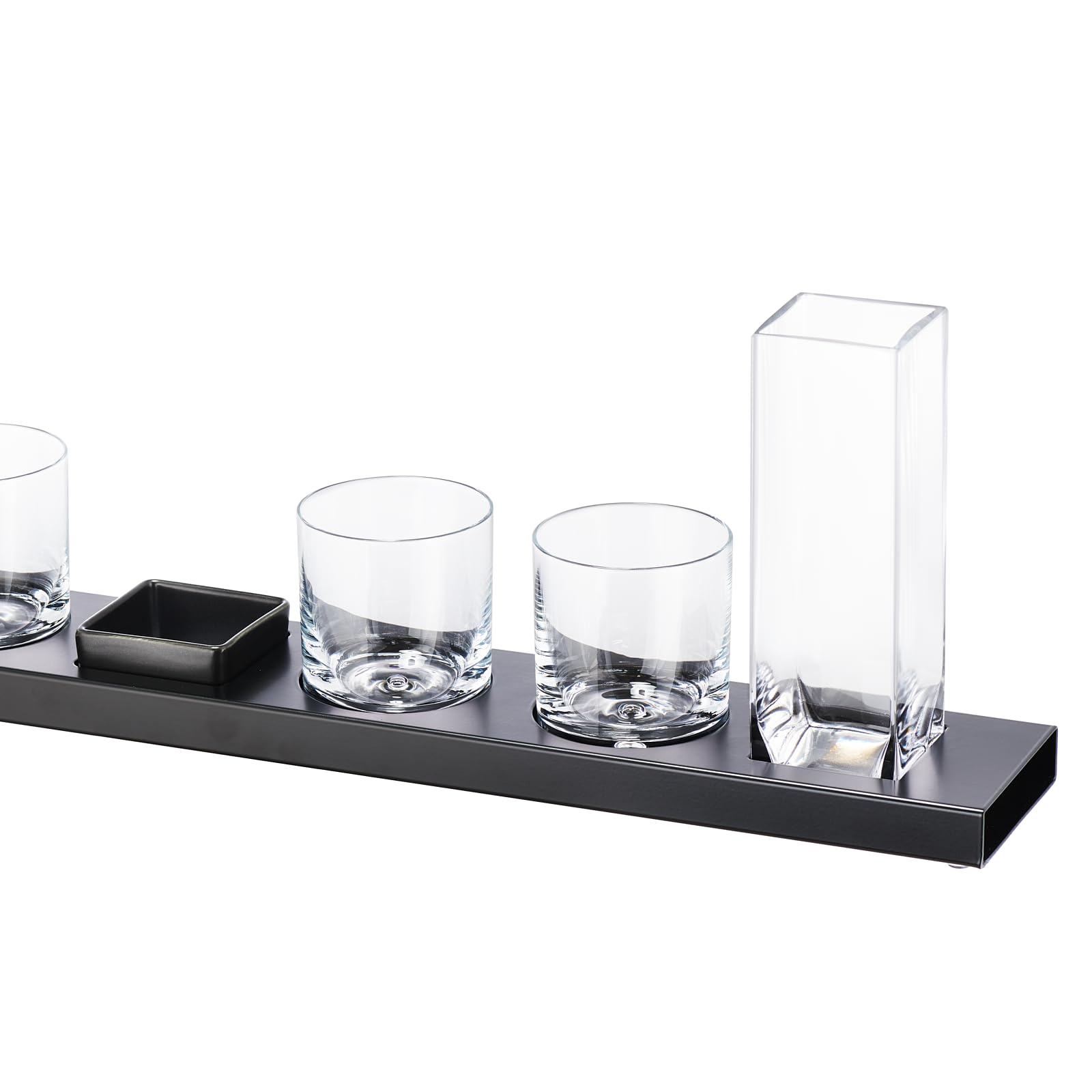 Servier-Set 4 Whisky Gläser ⌀8cm x 10cm und 1 Karaffe 6cm x 6cm x 20cm Metallbasis 77,5cm x 10cm mit Snackschale und Flaschenhalter für Haus und Bar Geschenk für Männer