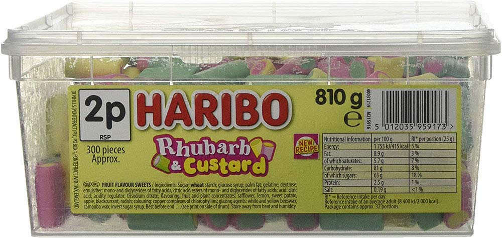 HARIBO TUB SWEETS - Full Tubs & Various Different Weights To Choose From (Rhubarb & Custard, Full Sealed Tub)