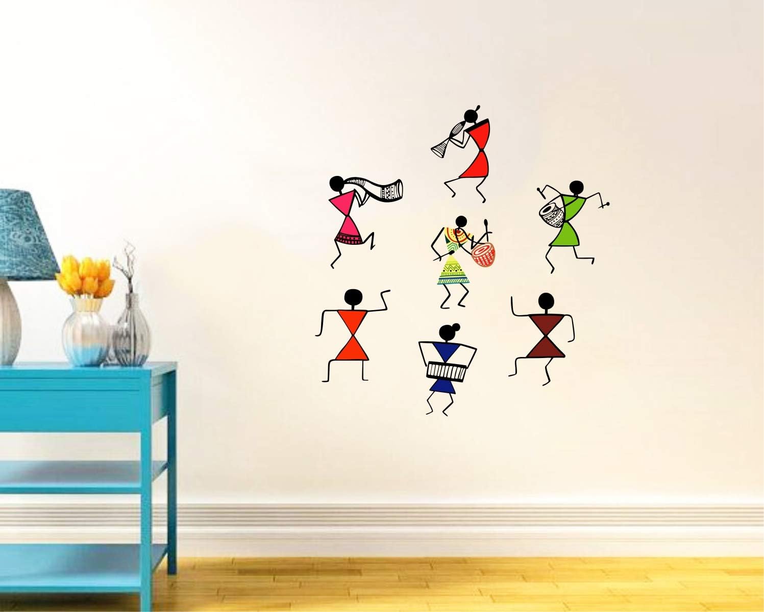 Decal O Decal Dancing Warli Art Vinyl Wall Sticker, Pack of 1, 80cmx55cm