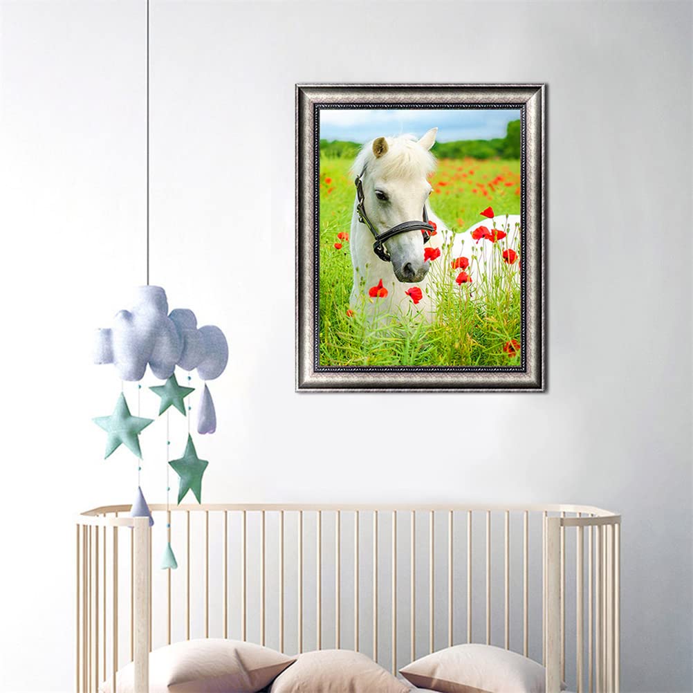 YRTMHU DIY 5D Kit Peinture Diamant Cheval Blanc Animal de la forêt Broderie Point de Croix Photos Cristal Diamond Painting Complet Kits Artisanat pour Enfants Adultes Fille (30x40cm