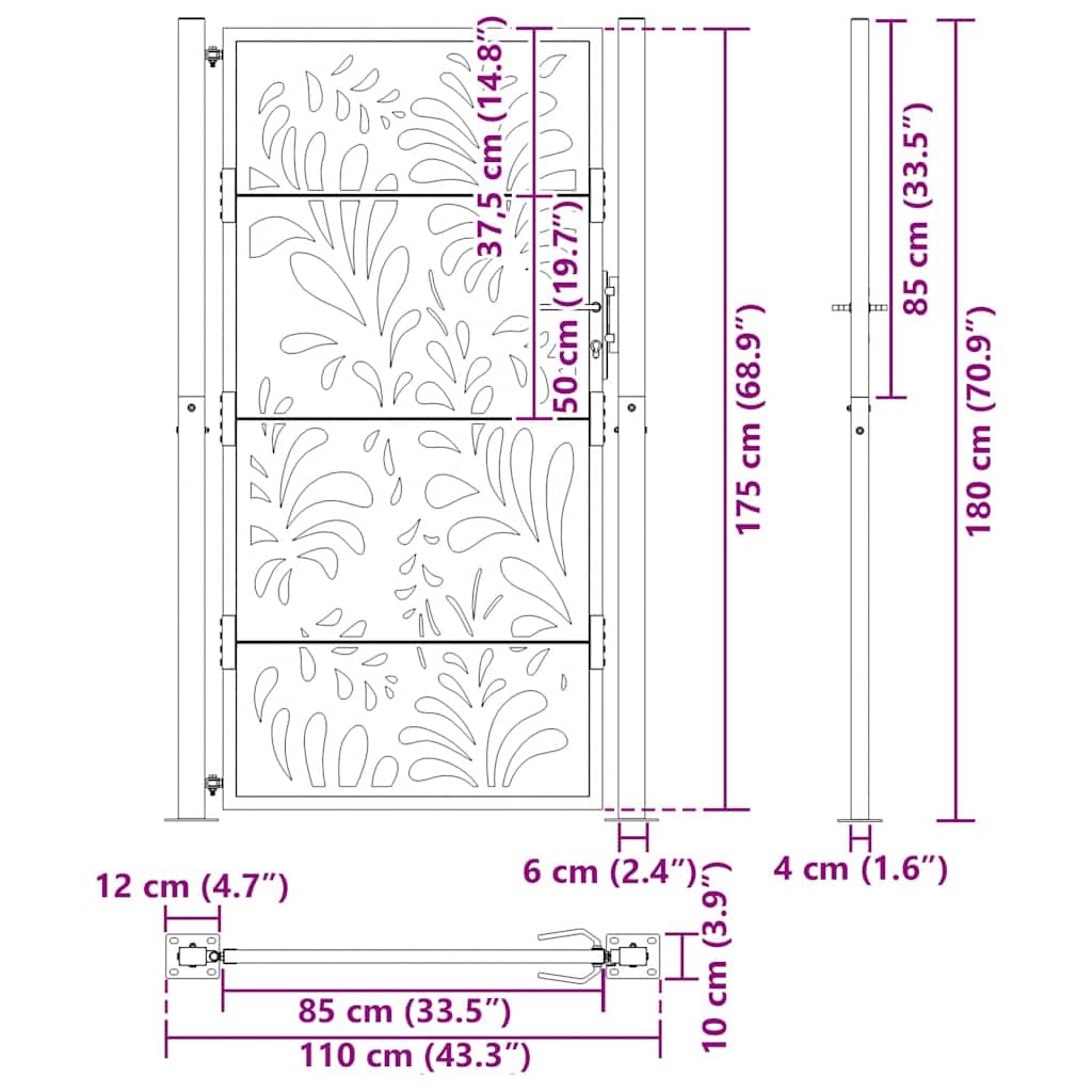 vidaXL Brama ogrodowa czarna 100x175 cm stalowa wzór fali