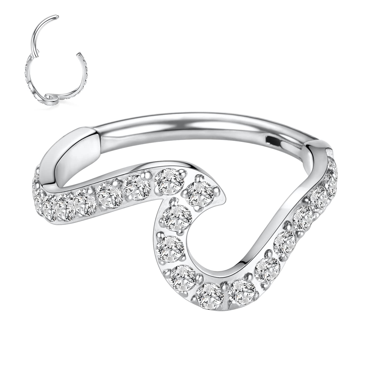 GAGABODYDaith Jewelry Conch Piercing Jewelry 16G Hoop 316L Surgical Steel 8mm 10mm Hinged Nose Rings Clicker Earring for Women Earring Hoop for Lobe CZ/Opal