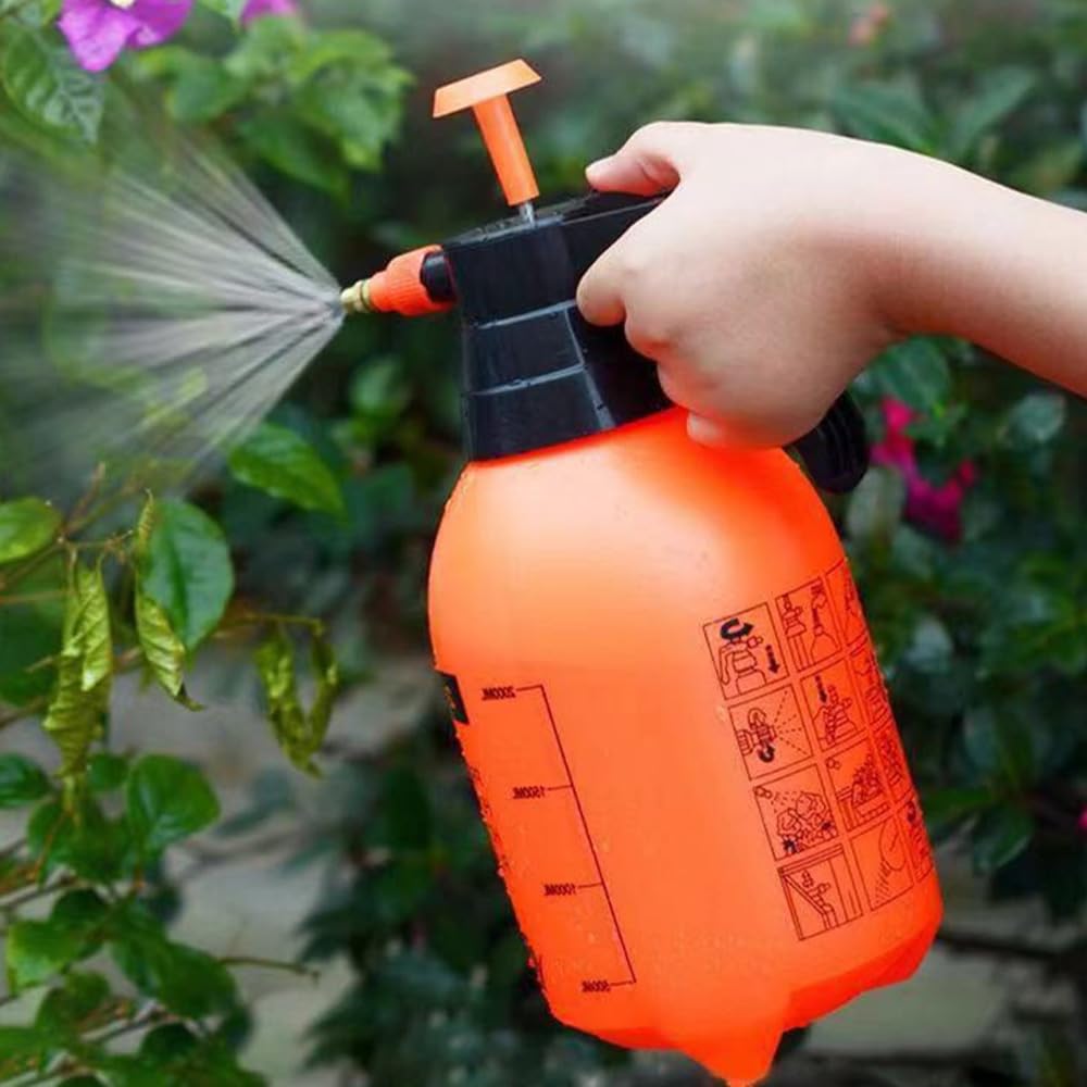 2 Pack Pump sprayers in Lawn and Garden, 2L Handheld Garden Pump Sprayer 0.5 Gallon Water Mist Spray Bottle for Plants, Weed Sprayer with Adjustable Brass Nozzle (2L Orange)