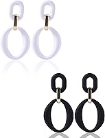 Vista 1 de 2 pares de aretes de aro gruesos de oro para mujer, aretes de aro ovalados de acrílico de los años 70, aretes de moda de verano para mujer