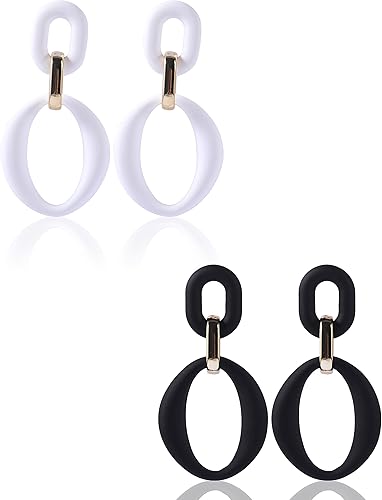 2 pares de aretes de aro gruesos de oro para mujer, aretes de aro ovalados de acrílico de los años 70, aretes de moda de verano para mujer