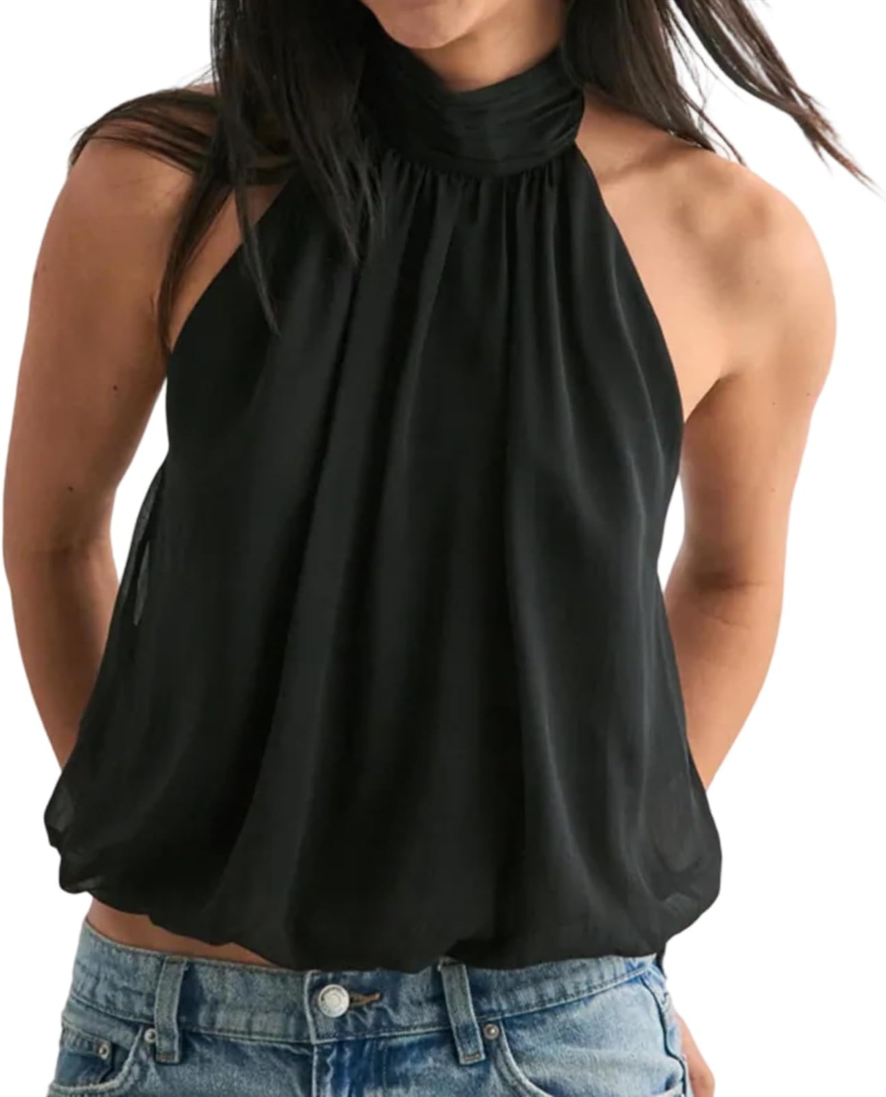 Women Halter Tank Tops Sleeveless Backless Solid Loose Crop Tops Summer Y2k Going Out Vest Club Streetwear