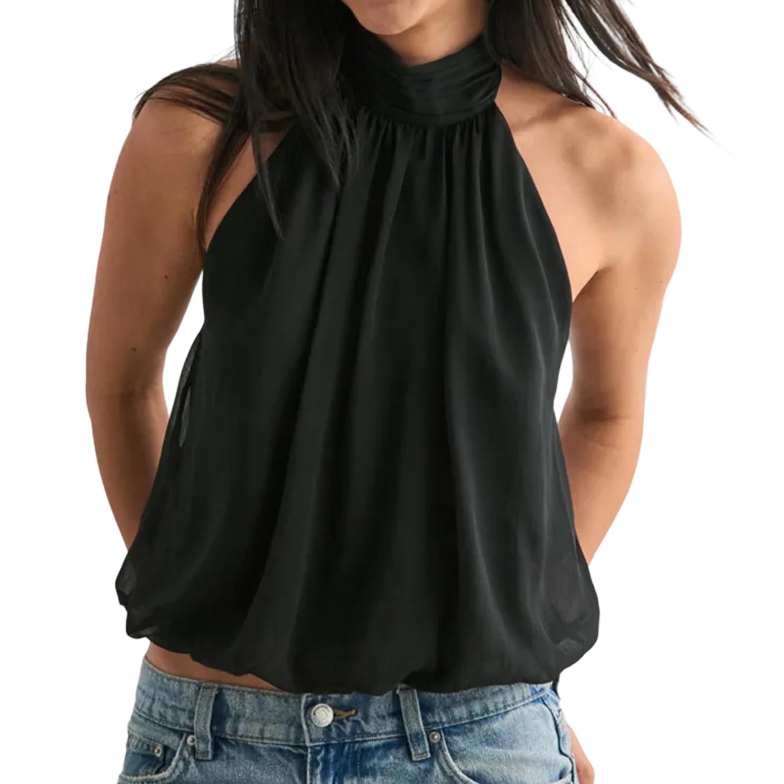 Women Halter Tank Tops Sleeveless Backless Solid Loose Crop Tops Summer Y2k Going Out Vest Club Streetwear